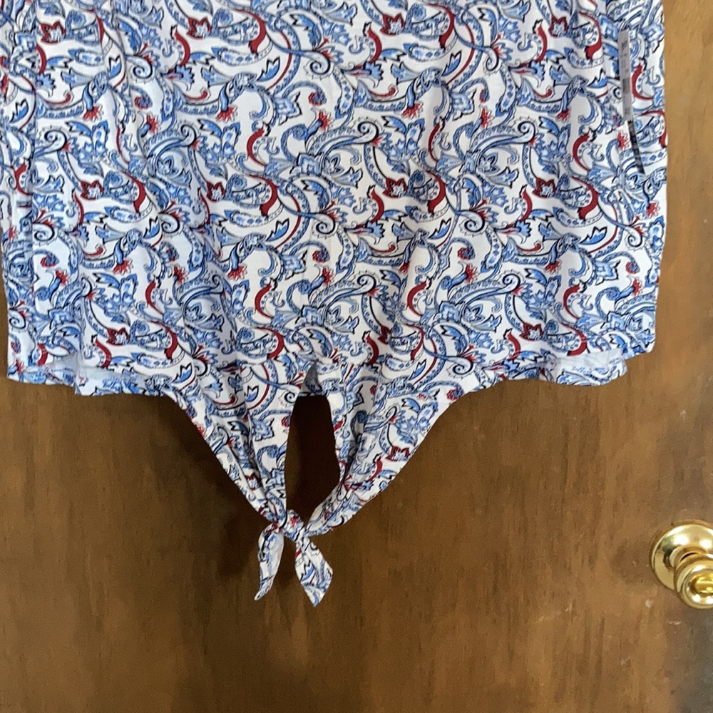 Preswick & Moore top paisley floral print top w stretch & tie detail 2X - Picture 5 of 17